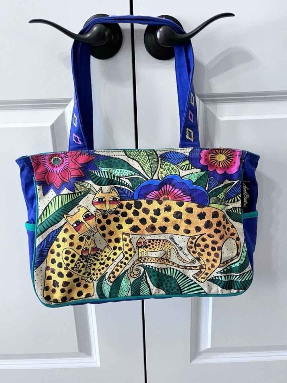 NWOT Laurel Burch Fantasticats Feline Canvas Tote Bag Multicolor Whimsy Artsy